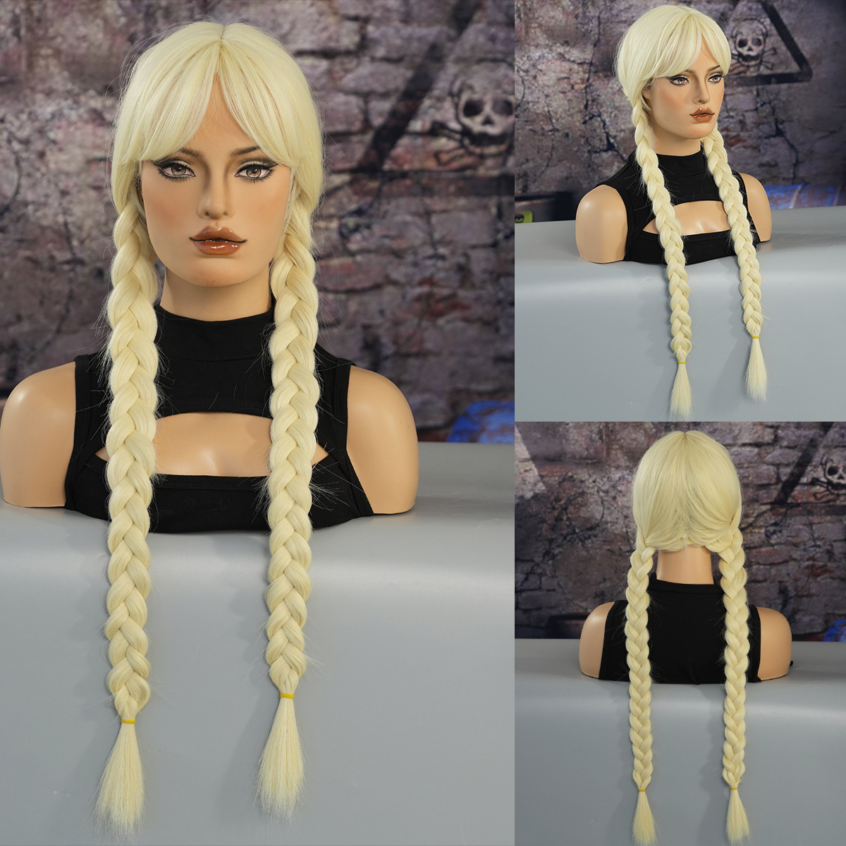 Qi frange deux tresses or blanc