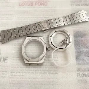 Kotak jam tangan pengganti, 41mm + tali + Dial untuk NH35/NH36 gerakan gelang baja anti karat penutup jam tangan