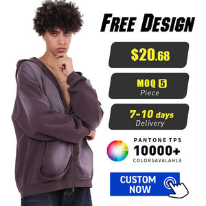 Sudadera con capucha retro para hombre con cremallera, de algodón puro de alto gramaje, con bolsillo desgastado y cremallera YKK, de Monleyey Wash - Product Image 2