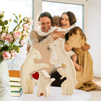 Ornement Puzzle Famille d'Ours en Bois de Pin, Mère et Enfant enlacés, 3 Ours, Figurine Miniature Entrelacée en Forme de Cœur, Décoration d'Intérieur, Cadeau