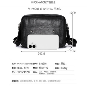 Men's Genuine Leather Crossbody <b>Bag</b> <b>Black</b> <b>Small</b> Handmade Shoulder <b>Bag</b> Everyday Use - Product Image 2