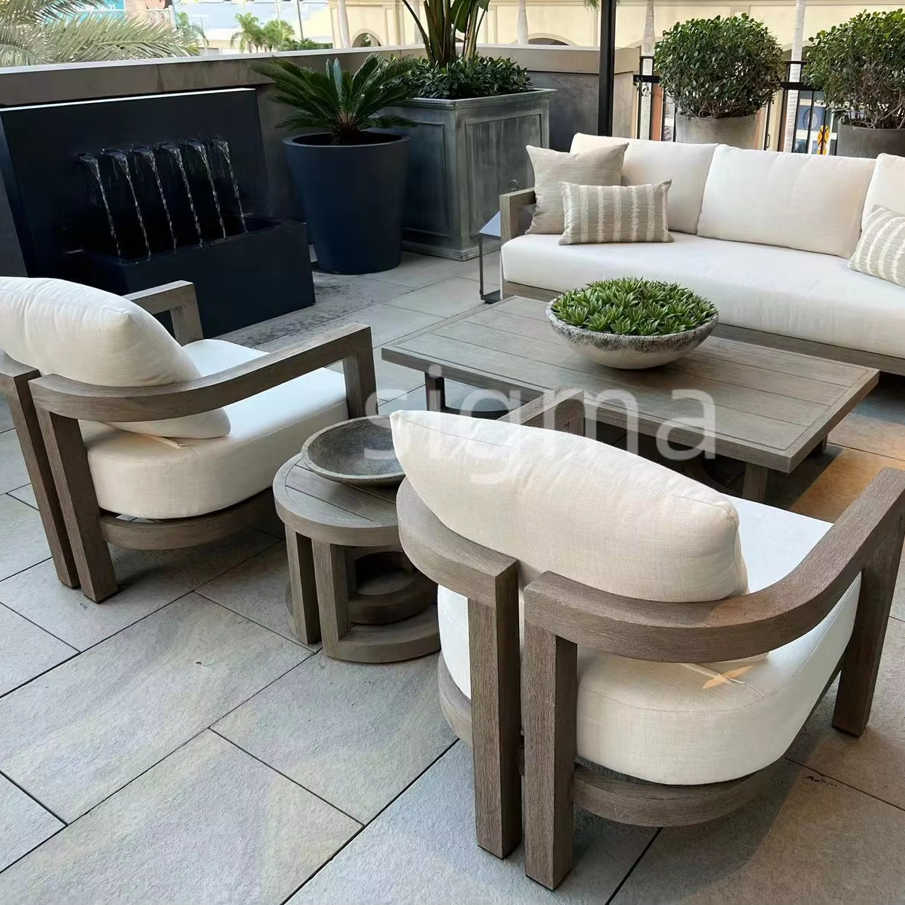 Sigma Newly Design Outdoor Patio Set Solid Wood Sofa Teak Wood Furniture Patio Solid Wood Outdoor Teak Furniture Sofa Set