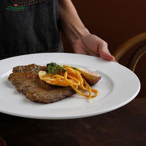 Plato de cerámica estilo europeo con textura de nervaduras diagonales, plato de porcelana para servir en restaurantes, hoteles, catering, para bistecs y ensaladas. - Product Image 3