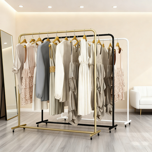 Mr02 Luxe Kledingrek Zwart Roestvrijstalen Beweegbare Stand Kleding Display <span class=keywords><strong>Rack</strong></span> Met Wielen Drogen Wasrekken - Product Image 2