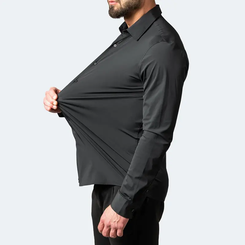 HS-209 Four-Way Elastic Men's Long-sleeved Shirt Mercerized Vertical Plus Size European Men's Shirt
