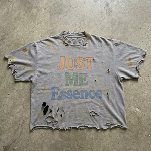 Hongguan Factory Custom logo Graphic T-shirt Streetwear Oversized Cropped <b>Drop</b> Shoulder Vintage Distressed <b>Acid</b> Wash Men t Shirt - Product Image 1