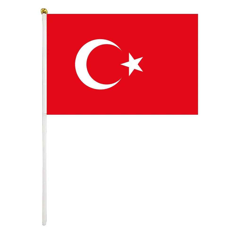 זול פוליאסטר בד 4x6 קטן מיני טורקיה לאומי יד דגלי כף מקל