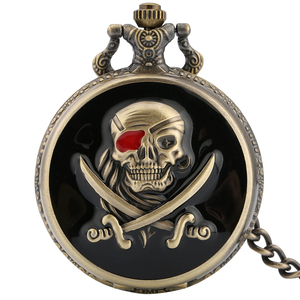 Pirate Skull Skeleton &amp; Double Knife Retro Pocket <strong>Watch</strong> with Chain, Vintage Bronze Locket <strong>Watch</strong> Pendant Necklace for <strong>Gothic</strong> Gift - Product Image 1
