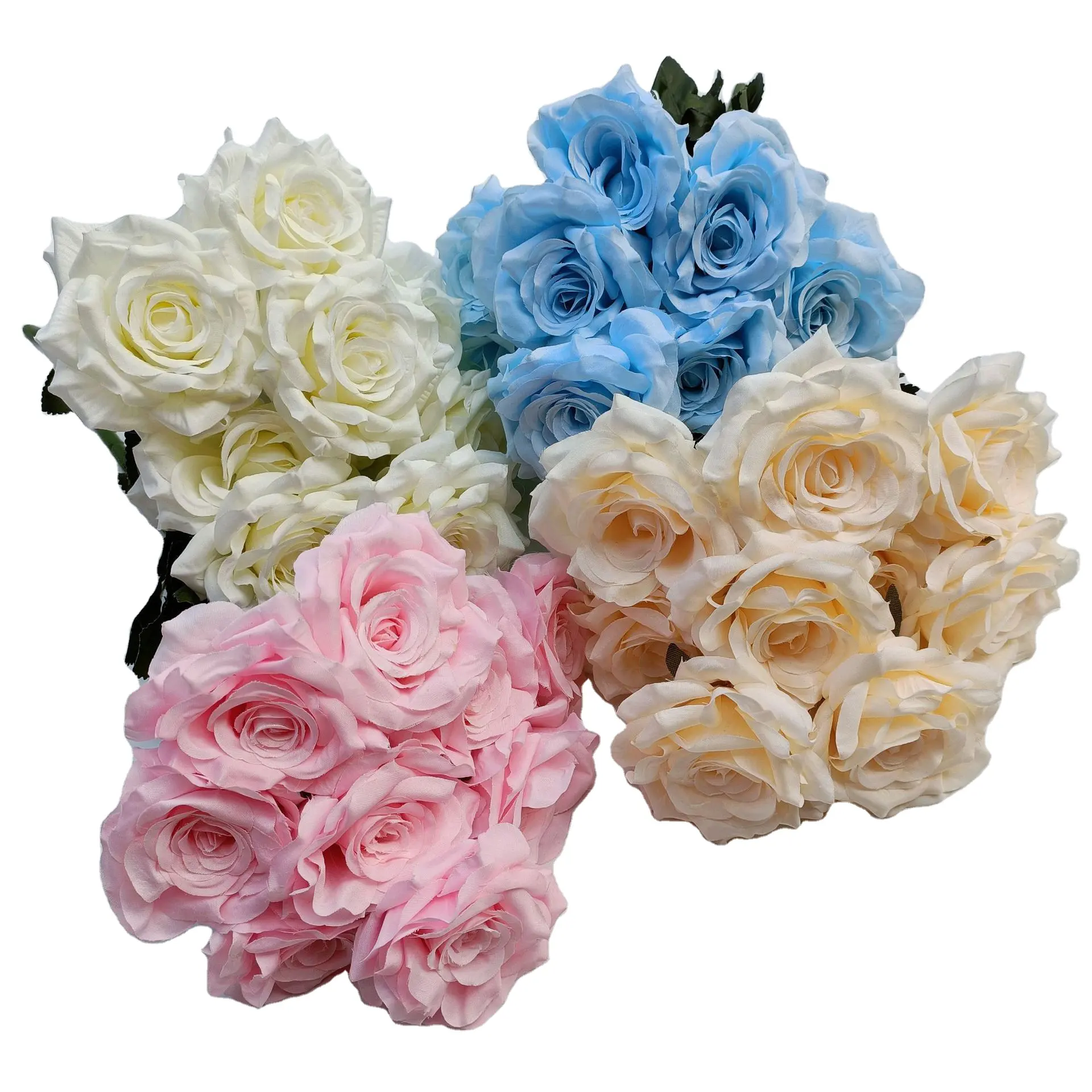 9 Cabeça flores artificiais toque real flores rosas flores buquê casamento banquete jardim fornecedor