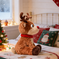 Peluche de renne de Noël personnalisée OEM ODM, grande taille, rembourrage en coton PP, design brodé, anti-stress, doublure en maille - Commande en gros