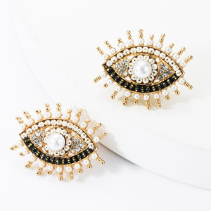 Bijoux de déclaration perles complètes cristal chanceux mauvais yeux boucles d'oreilles diamant noir strass globe oculaire Dangle boucle d'oreille pour femmes - Product Image 2