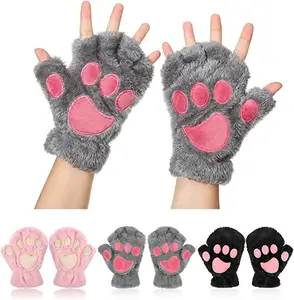 Großhandel Mode Frauen Mädchen Schöne Winter Niedlichen Mitten Weiche Halb finger Handschuhe Warme Pfote Katze Klaue Plüsch Finger lose Handschuhe