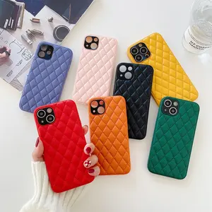 Rhombus Blank Phone Cover 14 15 Pro Max Fashion Leather Mobile Phone Case Wholesale For Iphone