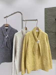 Nouveau style tendance de la mode décolletés spéciaux <span class=keywords><strong>pull</strong></span> tricoté foncé rouge pour dames - Product Image 2