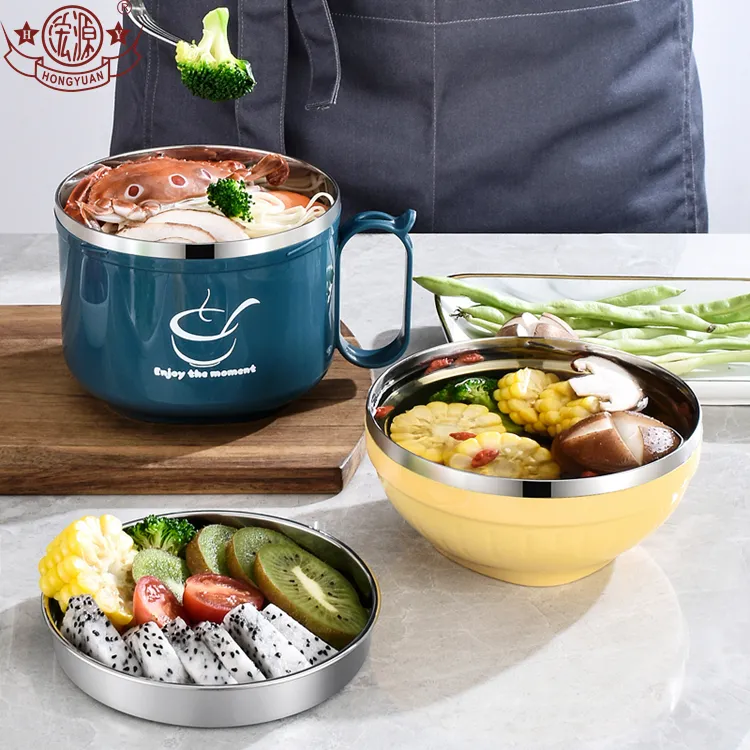 New design colorful 201/304 stainless steel lunch box heat insulated bowl with lid