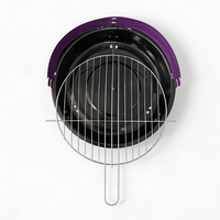 Barbecue portable au charbon de bois pour l'extérieur, corps émaillé avec pieds pliables et grille chromée pour le camping familial
