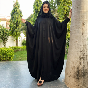 Abaya élégante faite à la main, respirante, pour l'Aïd et le Ramadan, noire, perlée, à ourlet évasé, en polyester, à manches longues, modeste, pour la prière islamique - Product Image 1