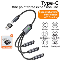 Kabel Splitter USB Type-C 3 in 1 dengan Jaket Nilon, Hub USB 2.0, Konverter OTG, Pengisian Cepat 3A, Transfer Data untuk Smartphone, Laptop, Tablet