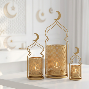 2027 Latest Hot Selling Ramadan Home Decorations Metal Moroccan Candle <b>Lanterns</b> with Crescent Moon - Product Image 1