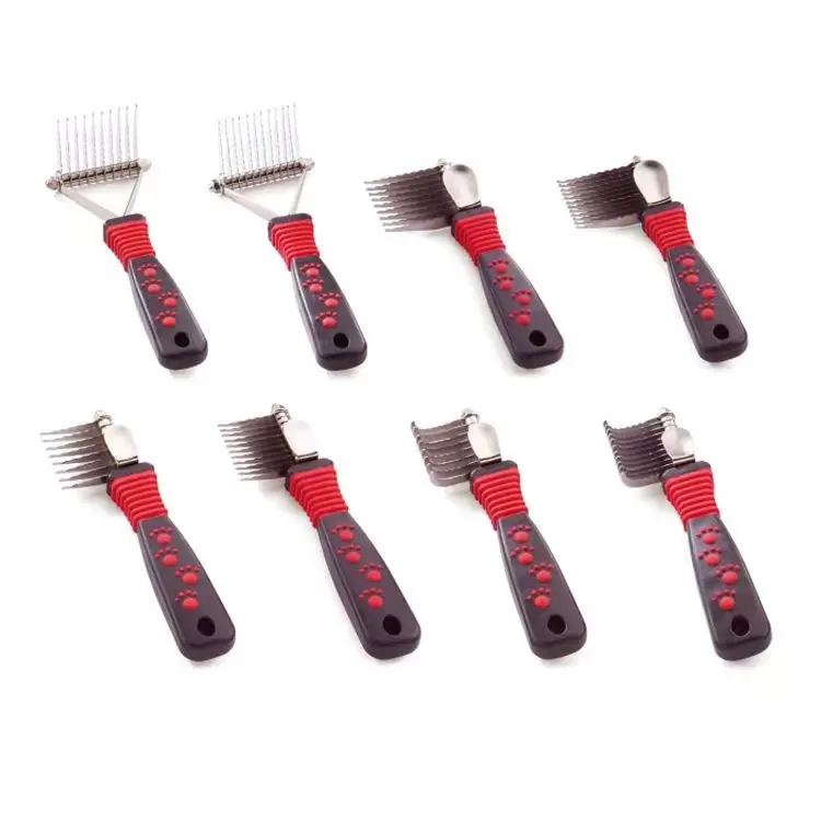 Pet Dematting Fur Rake Comb Brush Tool Steel Safety Blades for Detangling Matted or Knotted Undercoat Long Hair