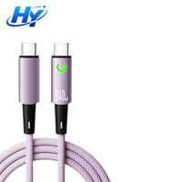 Câble de charge rapide tressé HC 240W PD Type-C avec indicateur LED de puissance automatique 1M 2M pour ordinateur portable et téléphone