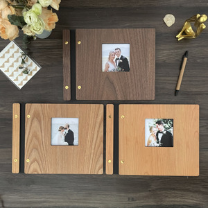 InStock A4 Personalizado Em Branco Plain Laser Gravado Madeira Natural assinar Livro de Visitas Lembrança Elegante Polaroid De Madeira Livro De Visitas Do Casamento