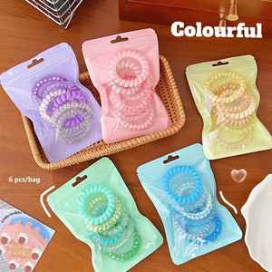 6 pièces/sac, attaches pour cheveux en spirale couleur bonbon, attaches pour cheveux en spirale haute élasticité, attaches pour cheveux en spirale pour femmes, queue de cheval - Product Image 4