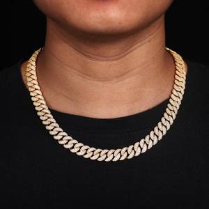 Chaînes de colliers pour hommes de 12 mm, style Ice Out Cuban Link, plaquées <span class=keywords><strong>or</strong></span> 14K 18K, <span class=keywords><strong>en</strong></span> laiton et zircone - Product Image 6