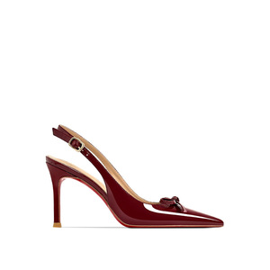 <span class=keywords><strong>Sandalias</strong></span> de tacón alto para mujer, color burdeos, con un solo tirante, espalda descubierta, tacón fino y puntiagudo, con detalles de lazo, estilo moderno - Product Image 4
