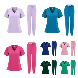 Women Hospital Scrub <b>Set</b> V-Neck Top And Drawstring Pants Polyester Split Uniform For Nurses <b>Doctors</b> Clinics Labs - Product Image 1