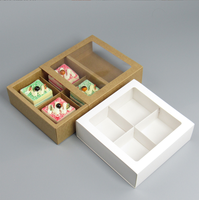 Boîte à gâteau roulé carrée transparente en carton ondulé blanc recyclable, estampage à chaud quadricolore, poignée portable, personnalisable