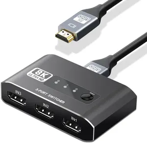 SY 3x1 3 portas banhado a ouro hdcp 2.1 8k Dolby HDMI Switch Splitter Suporte 4K @ 120Hz 8K @ 60Hz interruptor hdmi 3 em 1