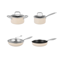 Ensemble de casseroles et poêles modernes style crème en acier inoxydable 304, revêtement antiadhésif hybride alvéolé, compatible induction