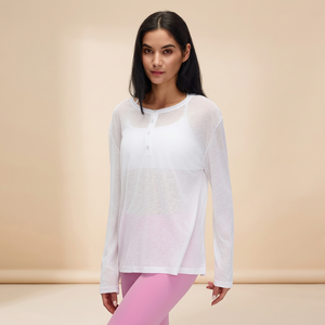 <b>Womens</b> Yoga <b>Long</b> Sleeve Blouse Loose Fit Breathable Sweat Wicking Fitness Top Thin Solid Polyester Workout Sportswear <b>Shirt</b> - Product Image 4