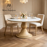 Ensemble de table et chaises de salle à manger rondes en bois de style moderne et luxueux, plateau en marbre blanc naturel, salon, cuisine intérieure, 4 à 6 places
