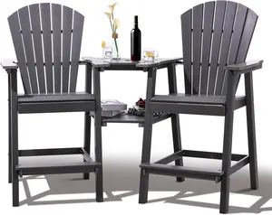 Hava dayanıklı balkon sandalye uzun boylu Adirondack sandalye seti açık Adirondack Barstools ile bağlantı tepsisi