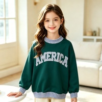 Sudadera con Capucha Personalizada con Logotipo, 360GSM, para Niñas, Estilo Universitario, con Parches a Cuadros, Ropa Urbana Infantil, Sudadera Tipo Pullover para Niños Pequeños