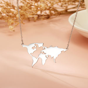 Collar con Mapa del Mundo Personalizado al por Mayor, Collar con Mapa de África de Acero Inoxidable, Collar con Mapa Personalizado Chapado en Oro, Joyería - Product Image 4