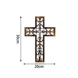 Cruz de pared de madera tallada a mano, Art <span class=keywords><strong>Deco</strong></span> rústico para decoración del hogar cristiano, Iglesia ecológica, adorno colgante para la escuela trasera, regalo - Product Image 4