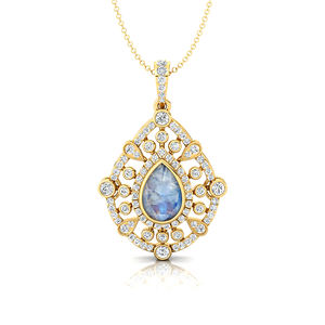 Pierre de lune arc-en-ciel naturelle en or massif avec de vrais diamants bijoux fins cadeau d'anniversaire vintage petite amie - Product Image 5