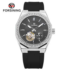 นาฬิกาข้อมือผู้ชาย FORSINNING หรูหรา ระบบออโตเมติก ตัวเรือนสแตนเลสสตีล ดีไซน์เพชร 3 มิติ หน้าปัดเรืองแสง กันน้ำ 3BAR ระบบตูร์บิญอง - Product Image 3