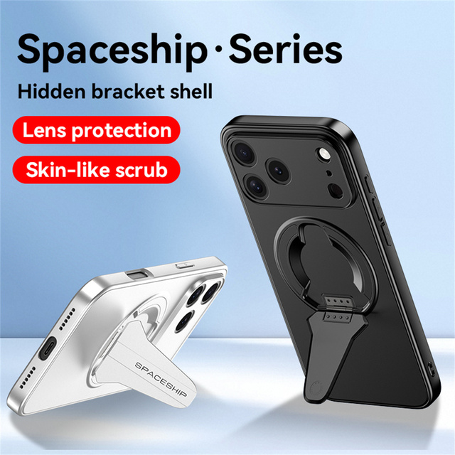 NEW Newest Hidden Folding Stand Magnetic Phone Case for IPhone 17 16 15 14 13 Pro Max Lens Protection Solid Color Back Cover