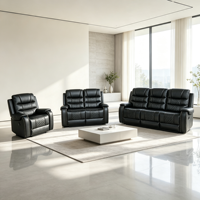 Ensemble de canapés inclinables manuels en similicuir 3+2+1, canapé inclinable manuel avec garniture cloutée, mobilier fonctionnel pour salon