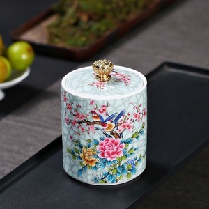 Pot cylindrique en céramique peinte de style européen, portable, pour la décoration intérieure, le thé, le rangement multifonctionnel de bijoux, d'aliments et de grains de café - Product Image 4