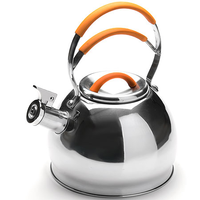 Bouilloire sifflante en acier inoxydable de 2,5 L, poignée en acier inoxydable, extérieur poli, compatible induction, qualité alimentaire, passe au lave-vaisselle