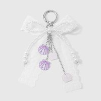 Porte-clés chaton floqué mignon avec nœud perlé, ornements à suspendre, petits cadeaux
