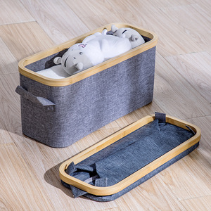 Panier à linge en tissu, organisateur de vêtements, panier de rangement rectangulaire portable en toile grise pour vêtements - Product Image 3