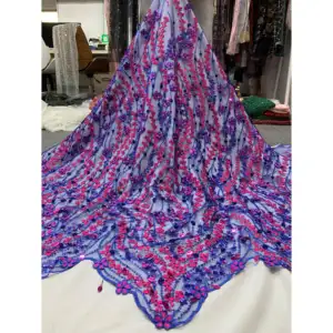 Yüksek kalite 3D çiçek gelişmiş özelleştirme el yapımı boncuklu net parti elbise için benzersiz nakış kumaş