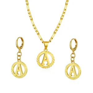 Gold Plated Initial Letter Pendant Necklace And Earrings Jewelry Set A-Z Alphabet Earrings for Women