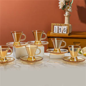 Ilya Juego de vasos y platos de vidrio de seis piezas Juego de platos de vidrio de dos piezas para café y té Juego de agua elegante - Product Image 4